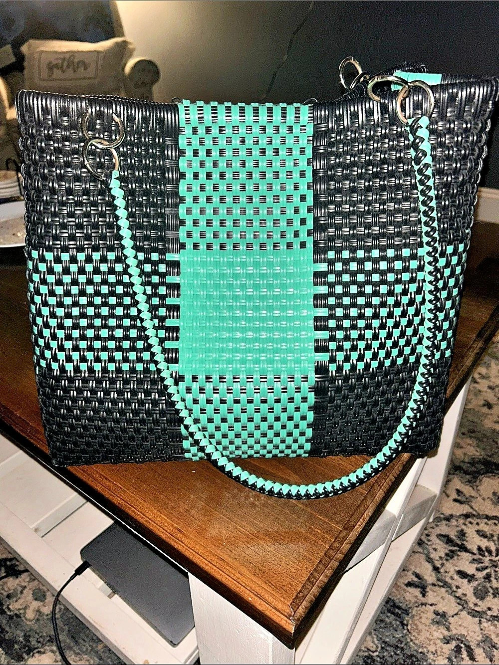 Woven Tote Black & Green